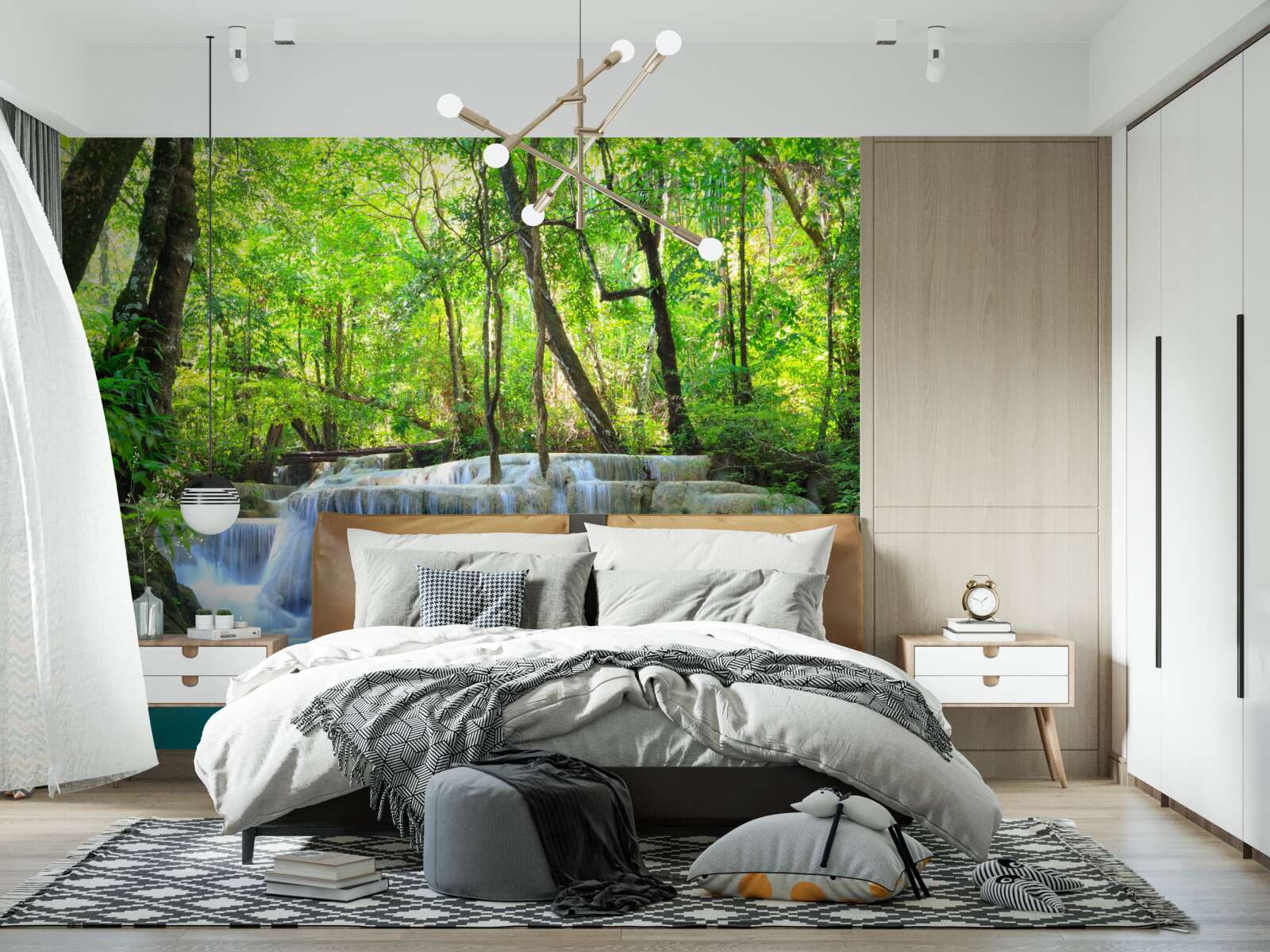 Papier peint une forêt verdoyante cache une cascade