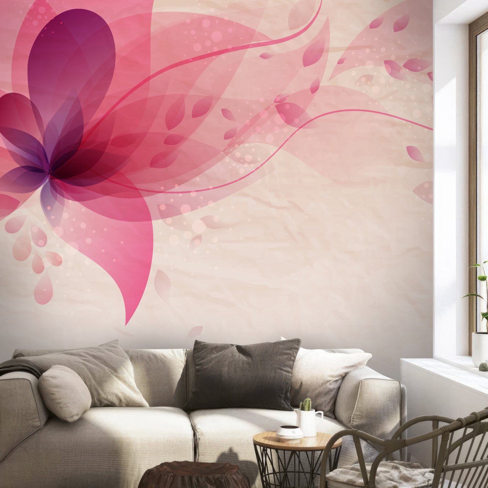 Papier peint abstraction d'une fleur de lotus dans les tons rouges