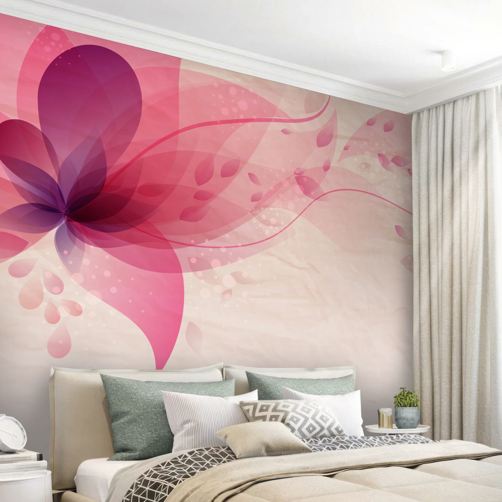 Papier peint abstraction d'une fleur de lotus dans les tons rouges