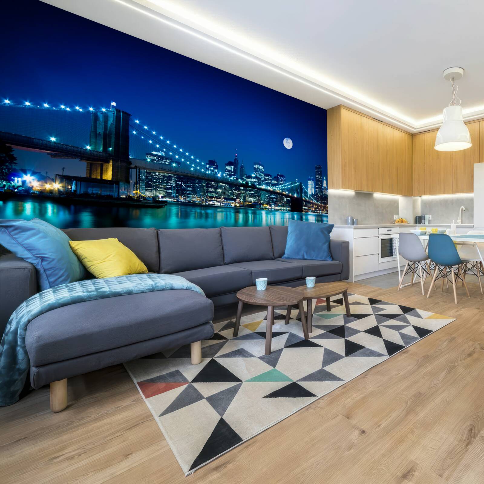 Papier peint pont de brooklyn illuminé par le clair de lune nocturne