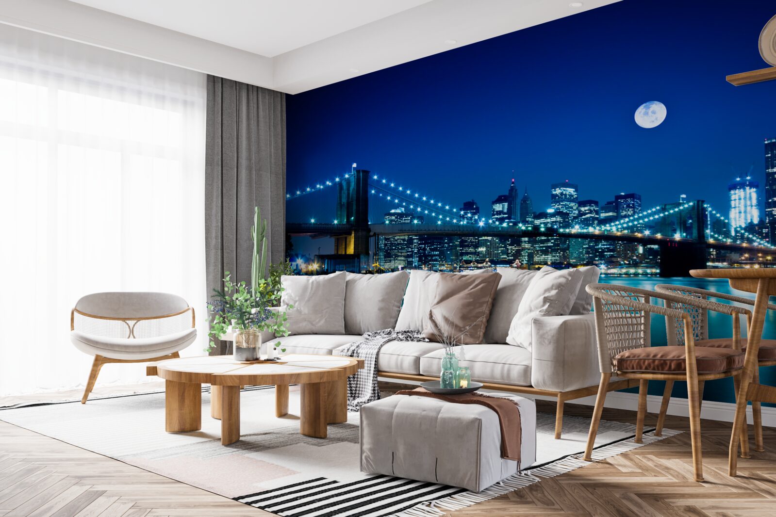 Papier peint pont de brooklyn illuminé par le clair de lune nocturne