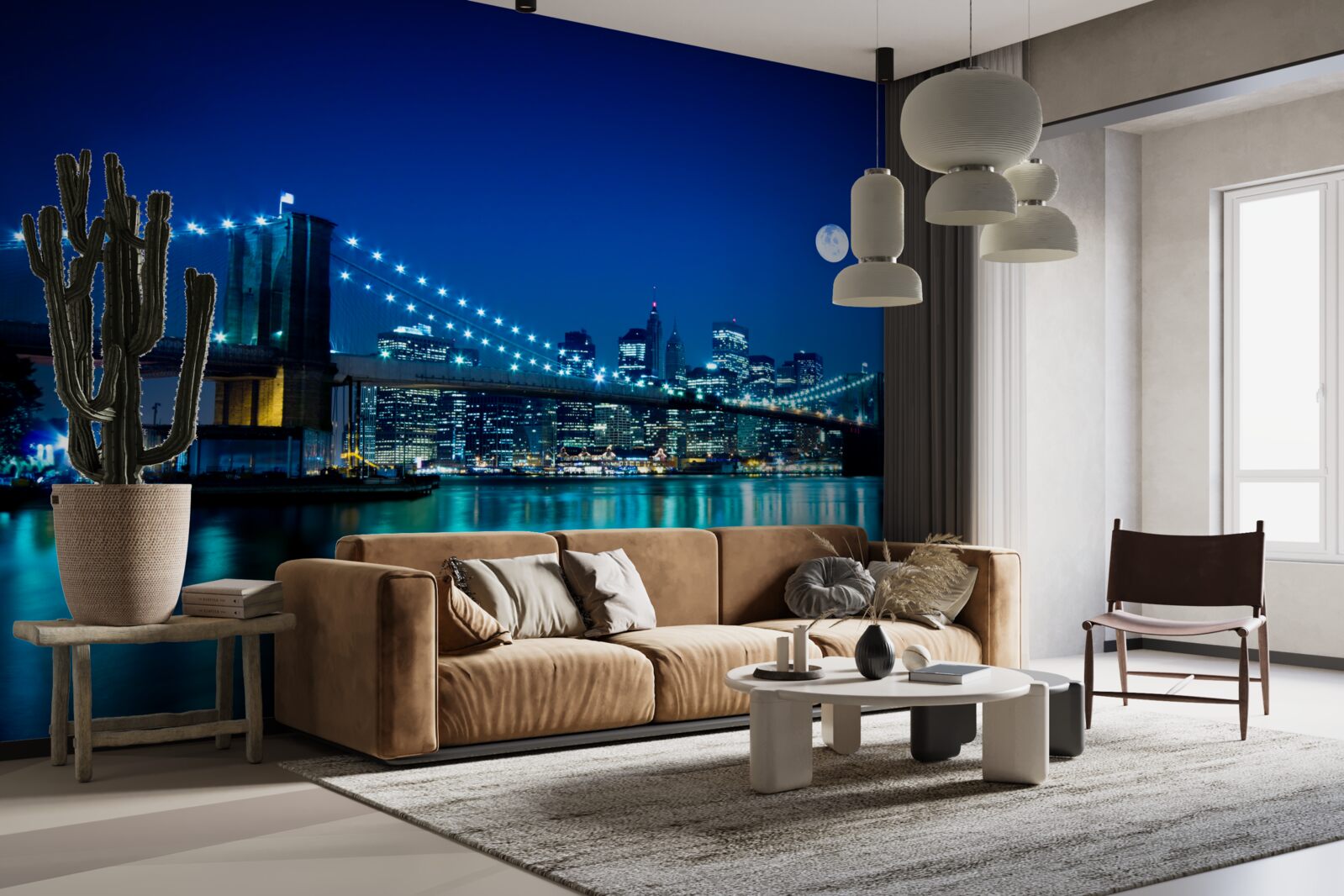 Papier peint pont de brooklyn illuminé par le clair de lune nocturne