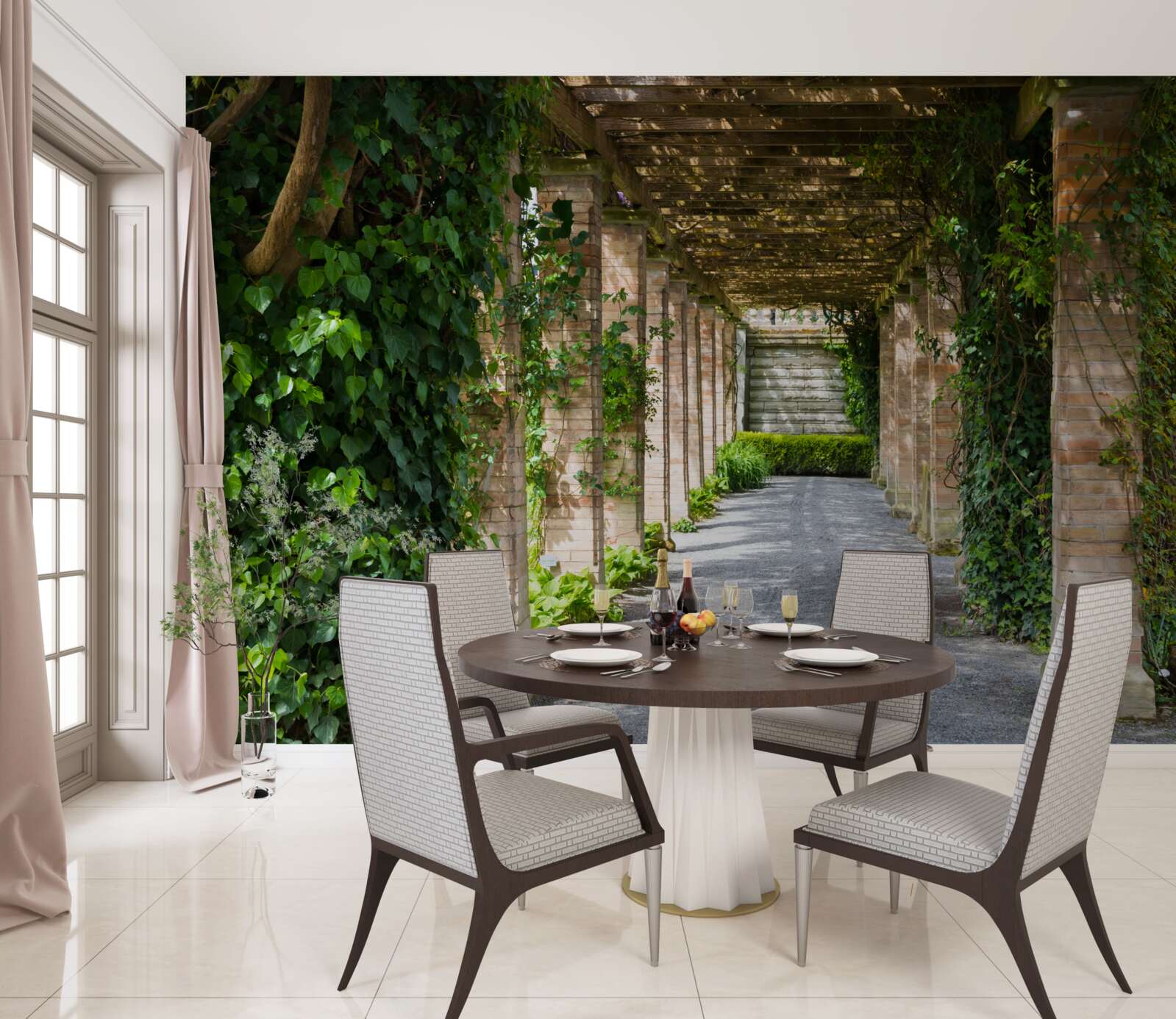 Papier peint fascinant tunnel brun entouré de plantes vertes