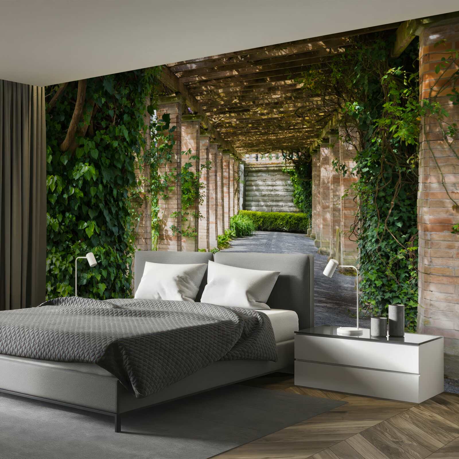 Papier peint fascinant tunnel brun entouré de plantes vertes