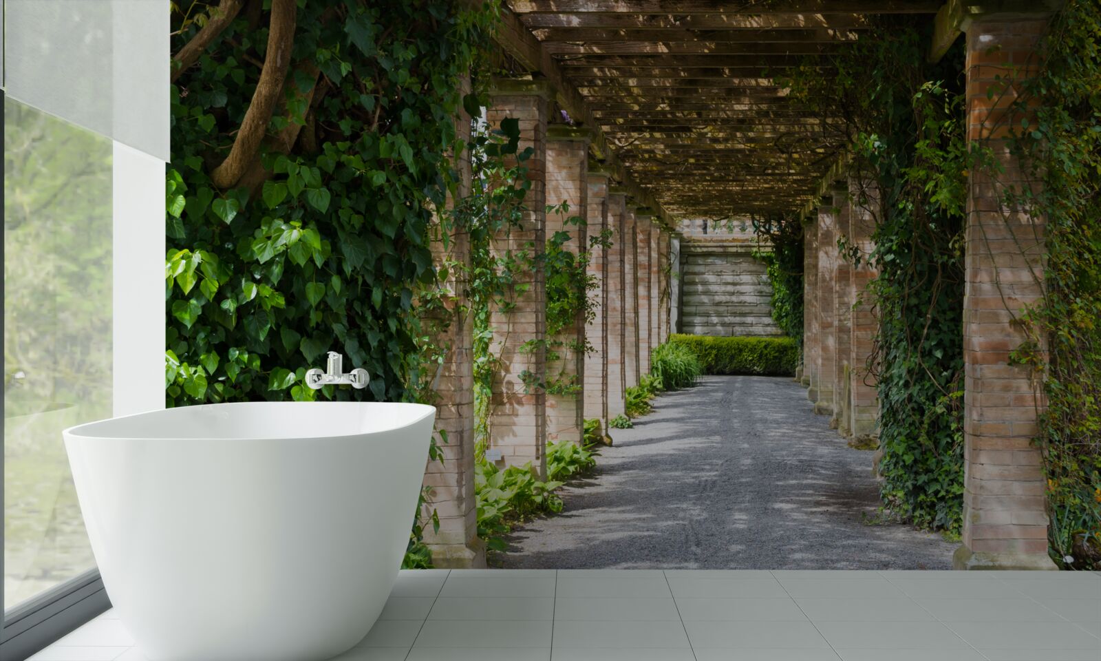 Papier peint fascinant tunnel brun entouré de plantes vertes