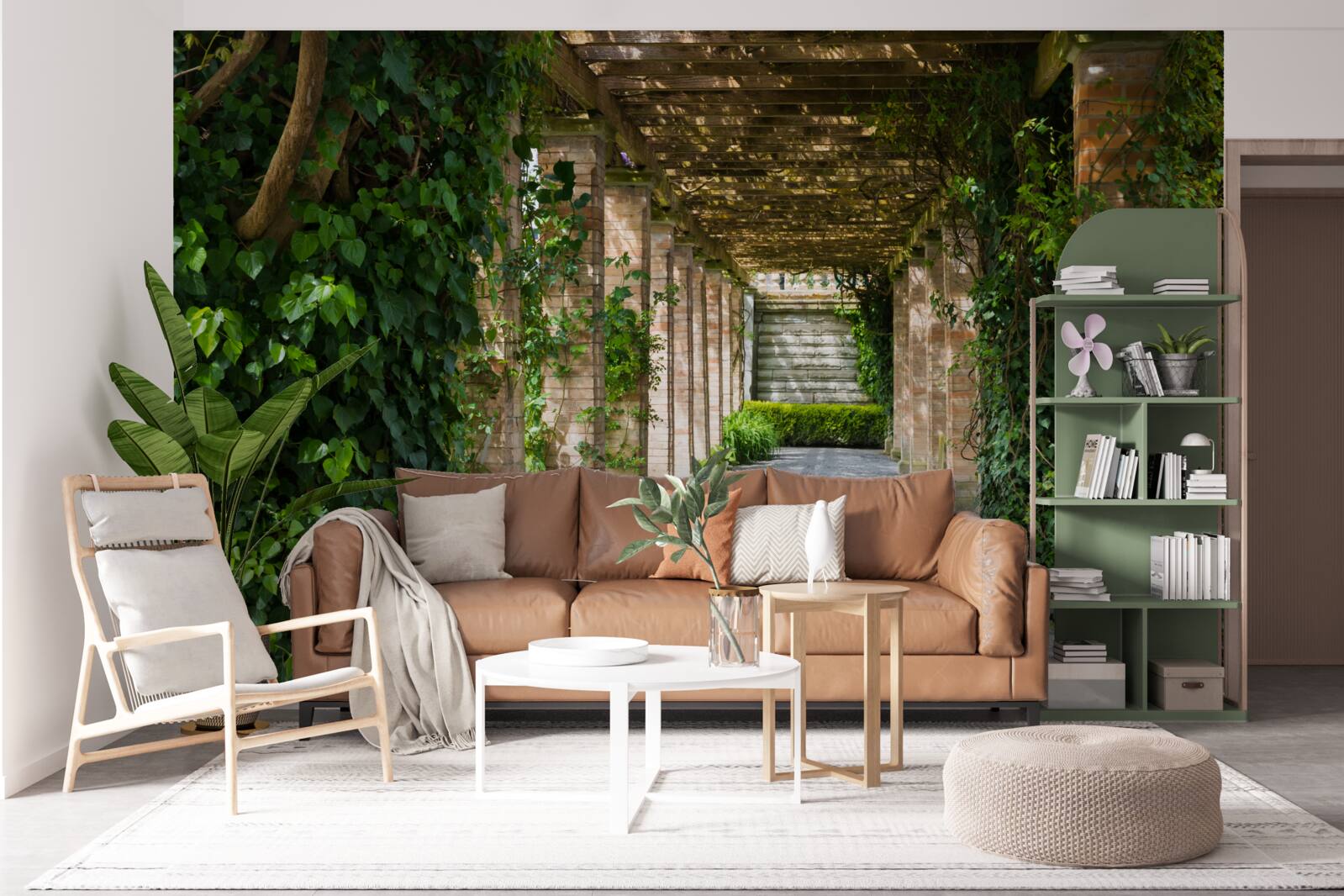 Papier peint fascinant tunnel brun entouré de plantes vertes
