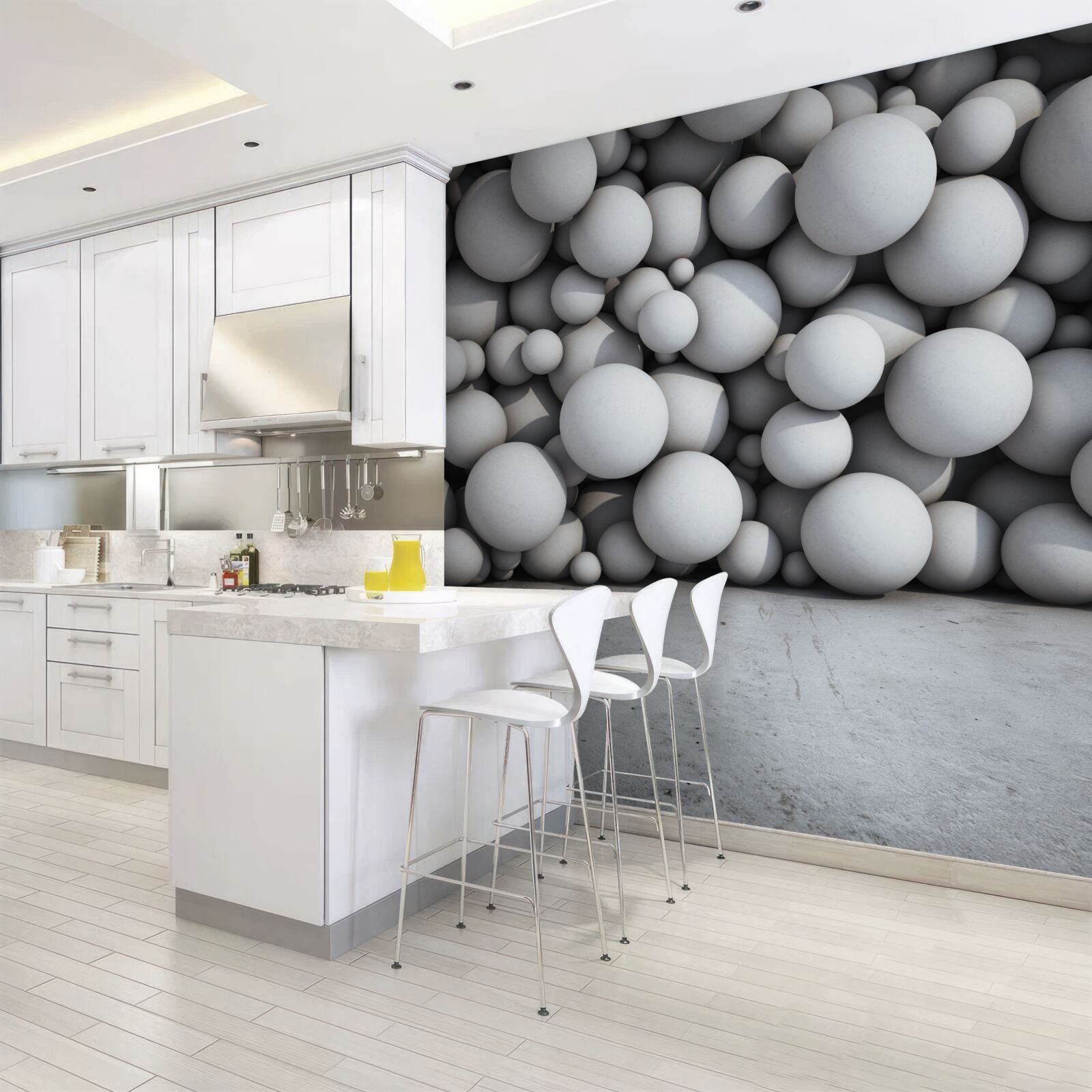 Papier peint une barrière de boules argentées flottant dans l'air