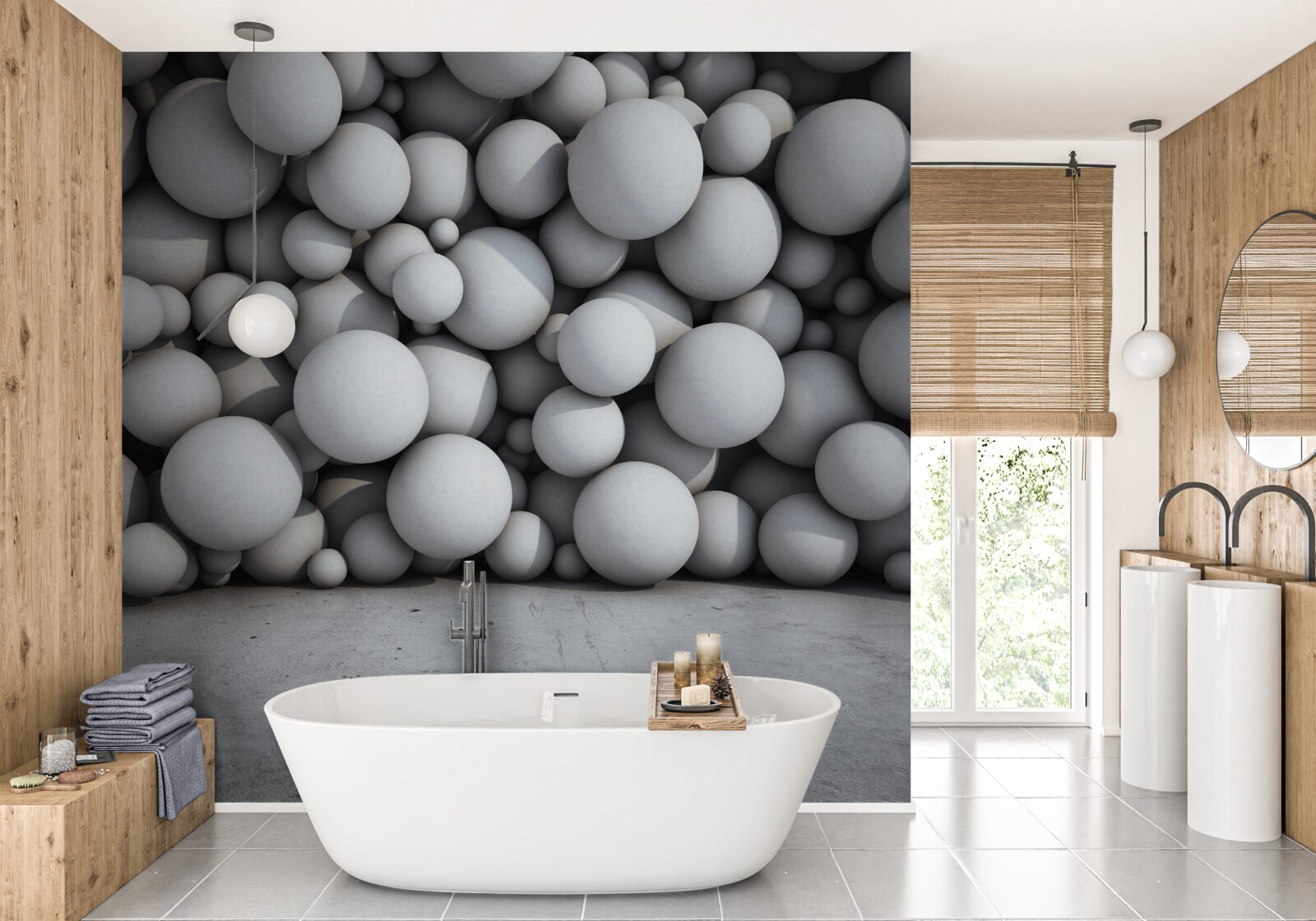 Papier peint une barrière de boules argentées flottant dans l'air