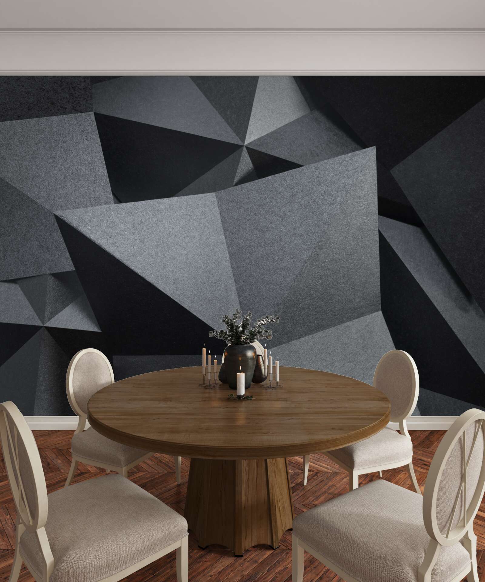 Papier peint figures géométriques sur fond sombre