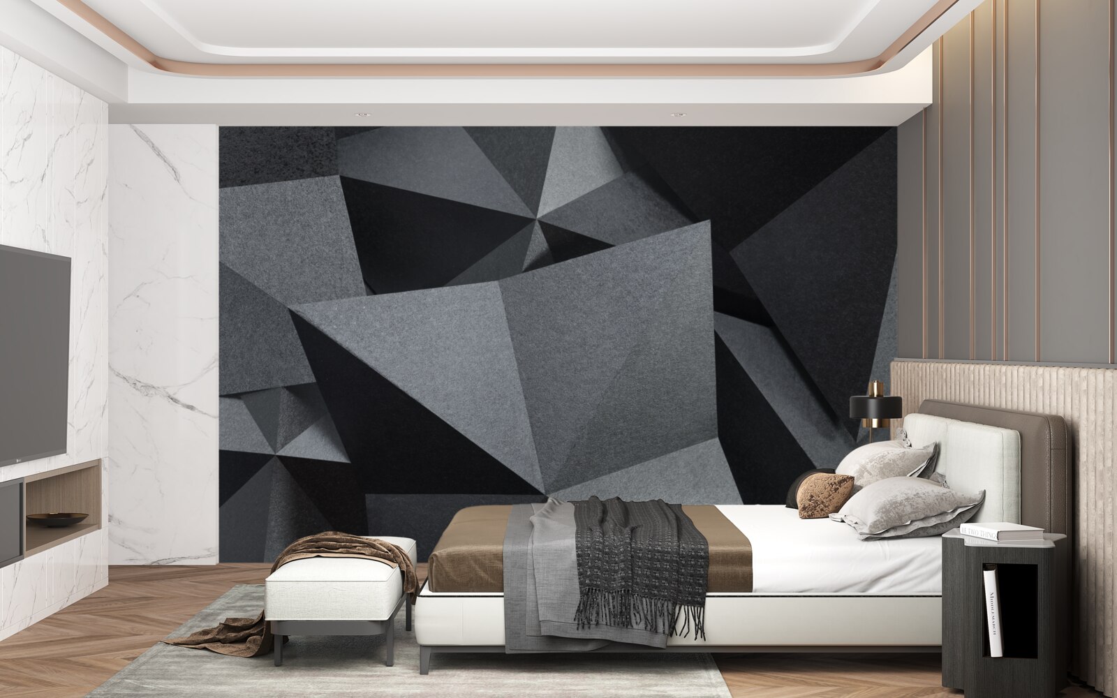 Papier peint figures géométriques sur fond sombre