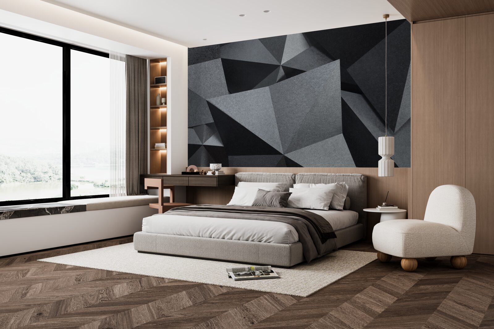 Papier peint figures géométriques sur fond sombre