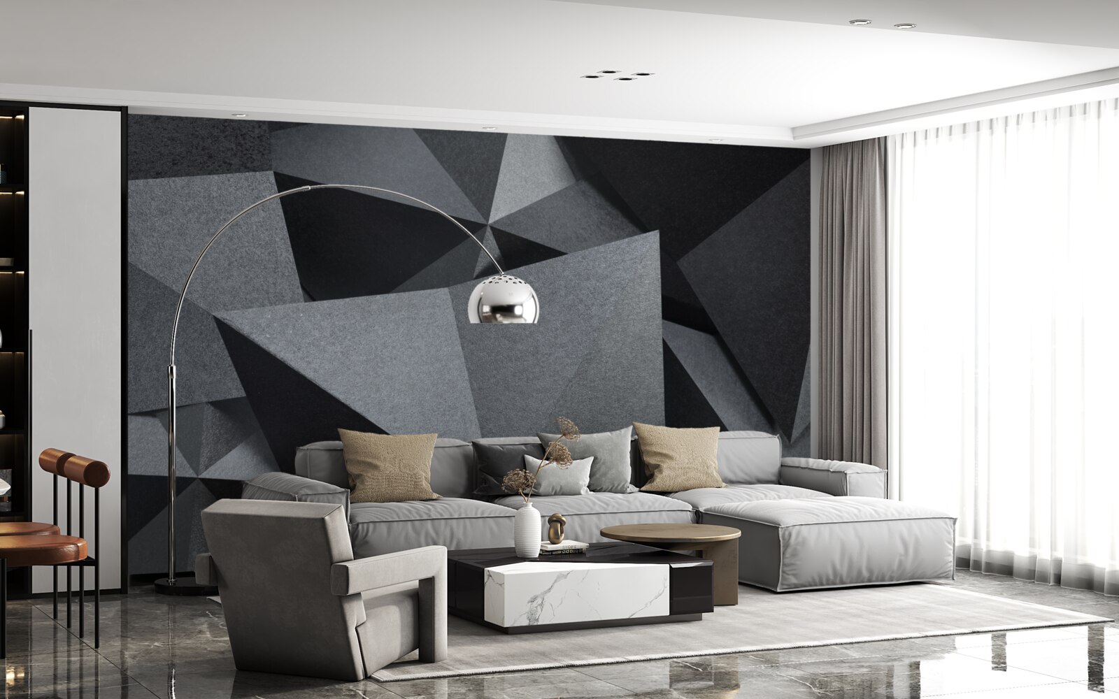 Papier peint figures géométriques sur fond sombre