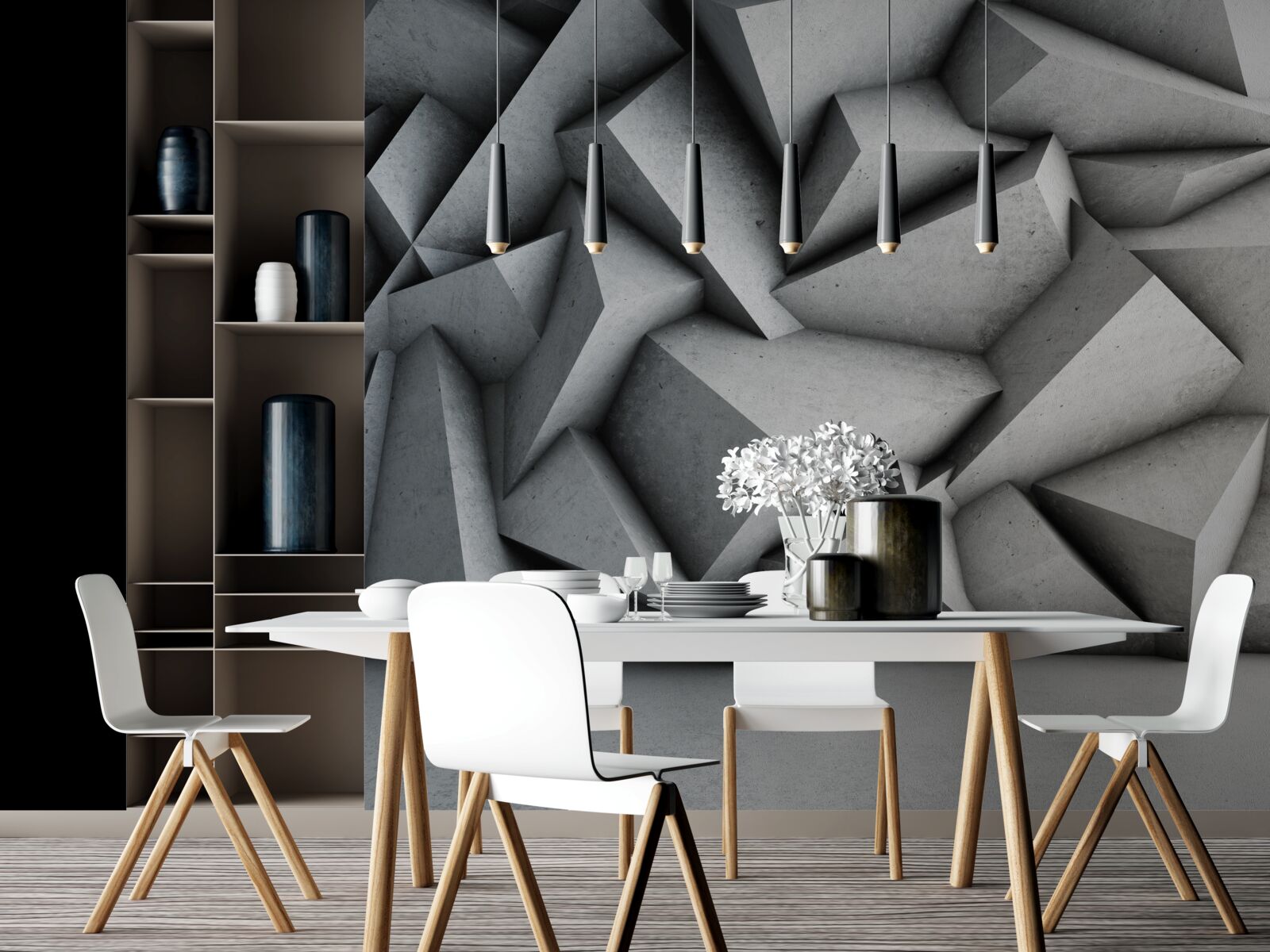 Papier peint grandes figures en 3d sur fond gris