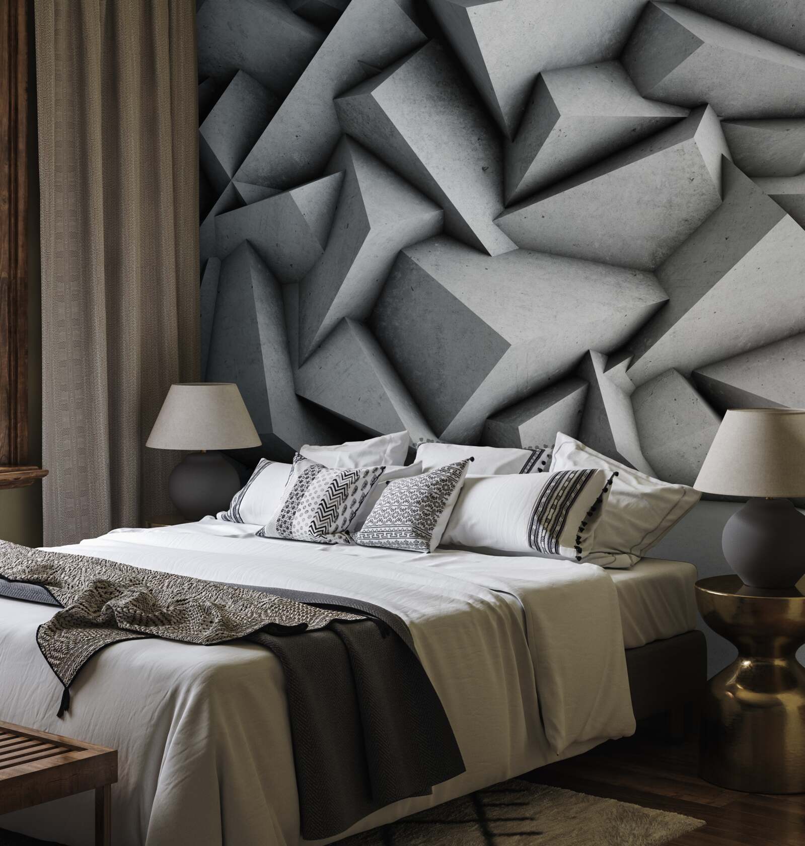 Papier peint grandes figures en 3d sur fond gris