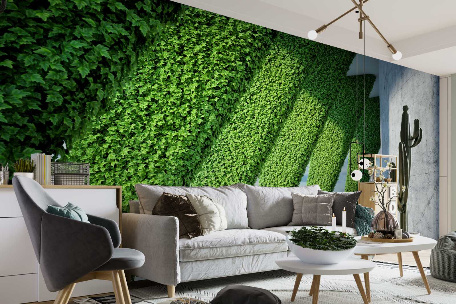 Papier peint il y a des plantes vertes sur les piliers du couloir