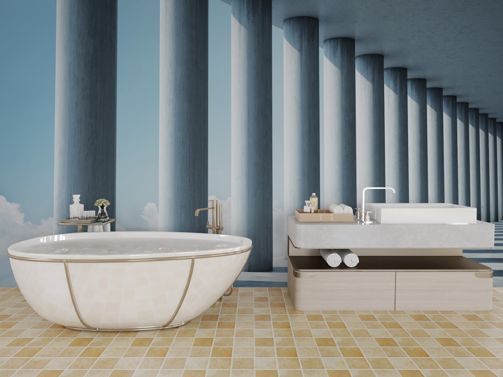 Papier peint colonnade s'étendant à l'infini sur le ciel