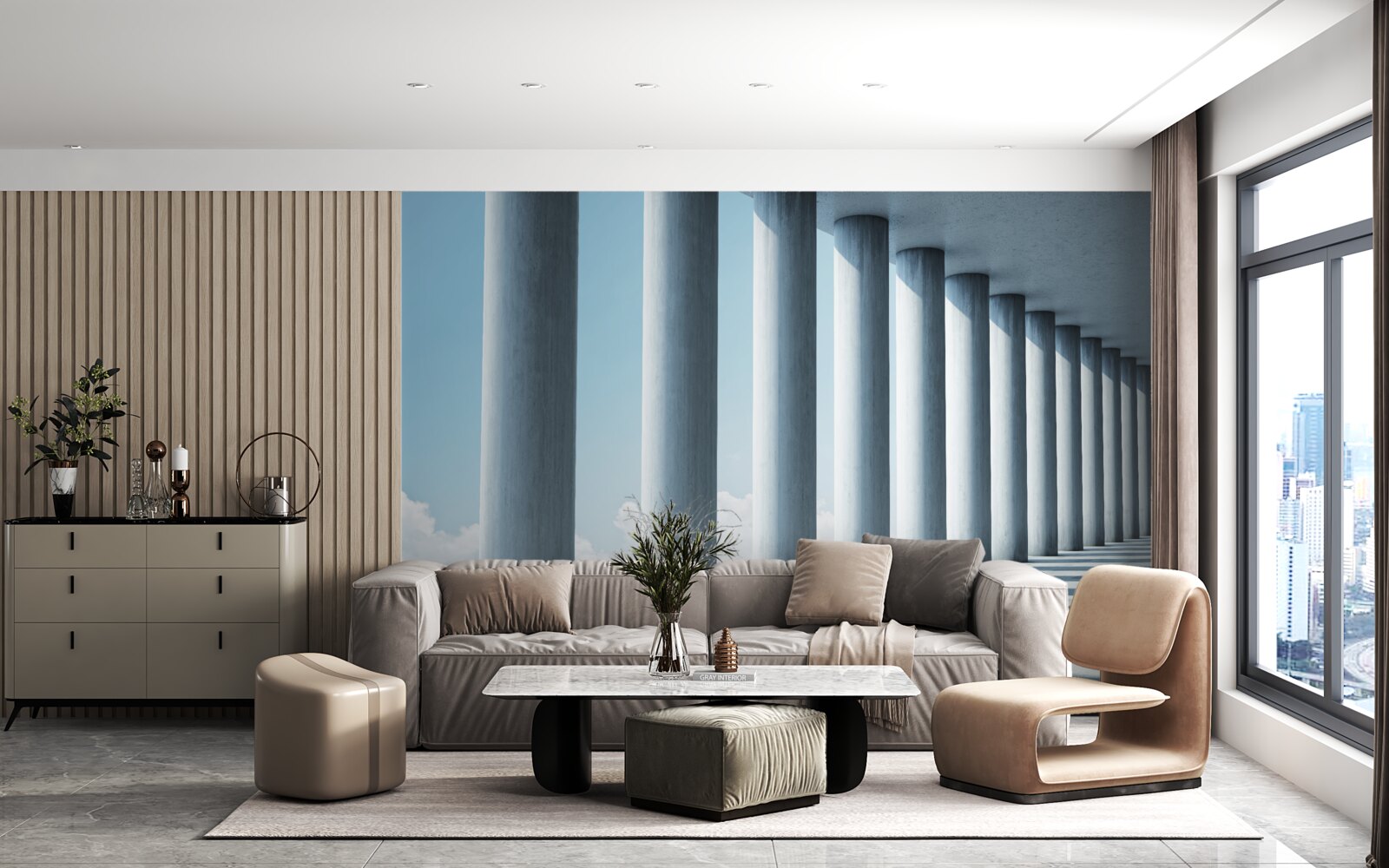 Papier peint colonnade s'étendant à l'infini sur le ciel