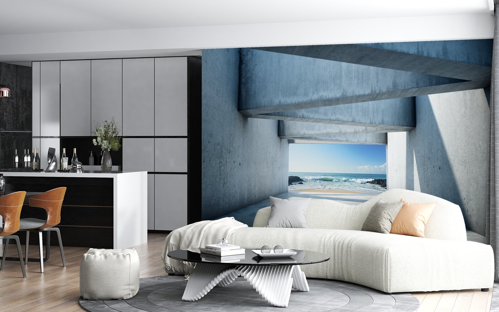 Papier peint tunnel de plancher formé de colonnes de béton