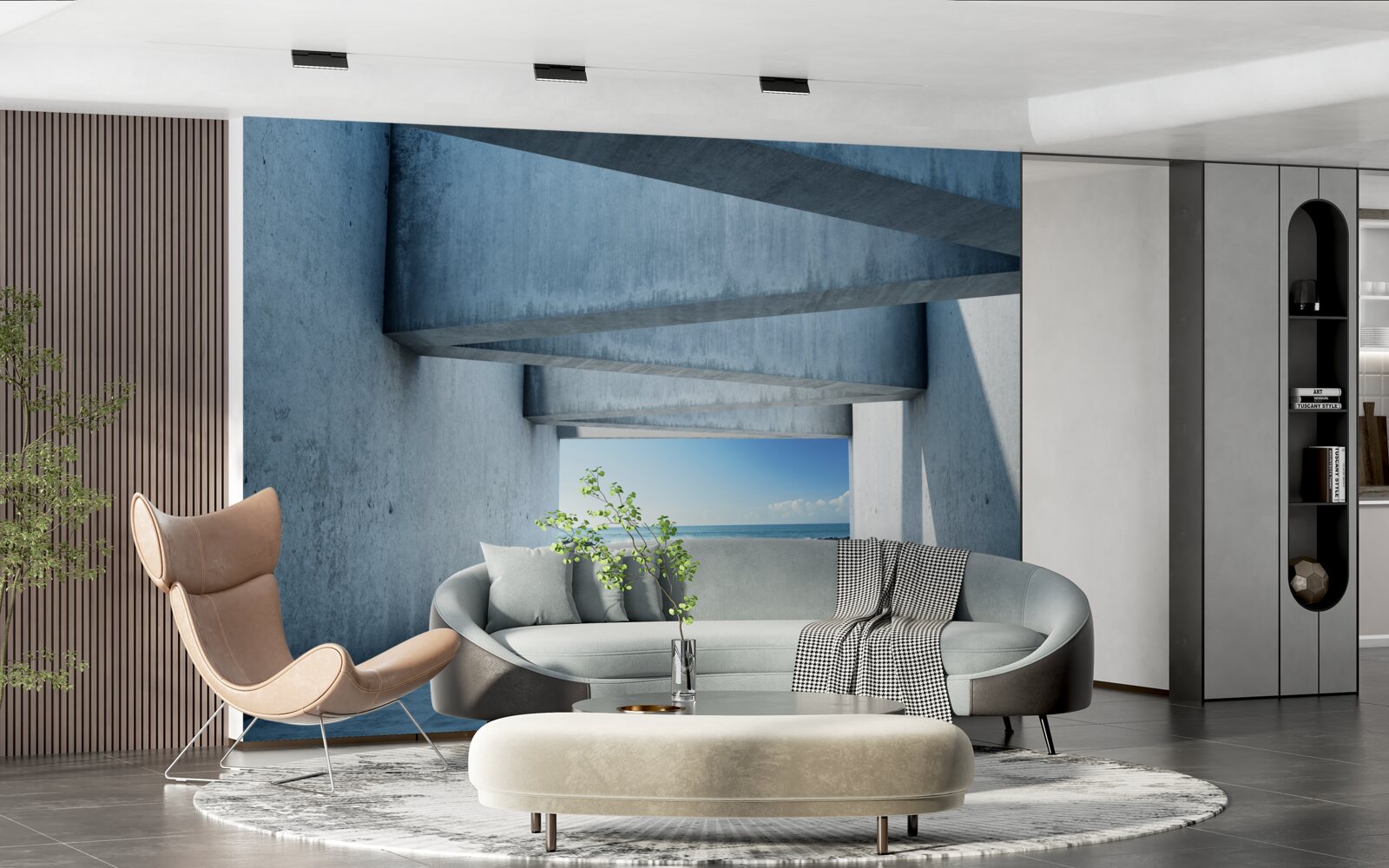 Papier peint tunnel de plancher formé de colonnes de béton