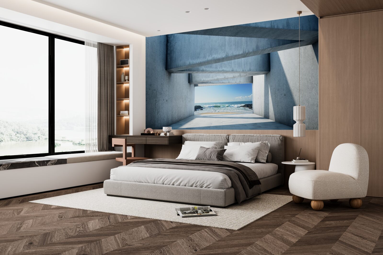 Papier peint tunnel de plancher formé de colonnes de béton