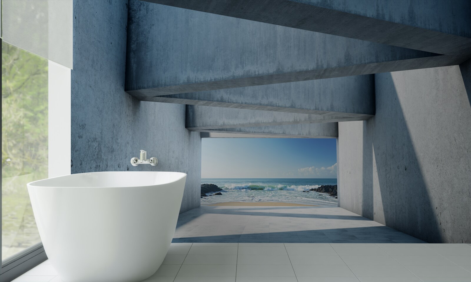 Papier peint tunnel de plancher formé de colonnes de béton