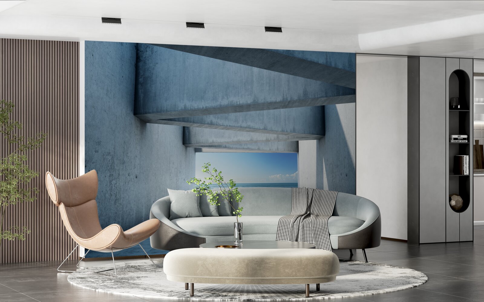 Papier peint tunnel de plancher formé de colonnes de béton