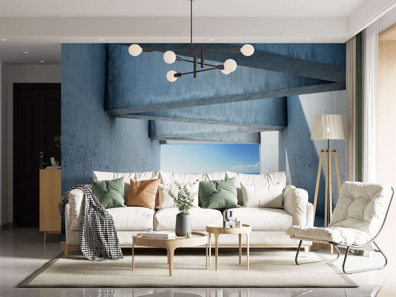 Papier peint tunnel de plancher formé de colonnes de béton