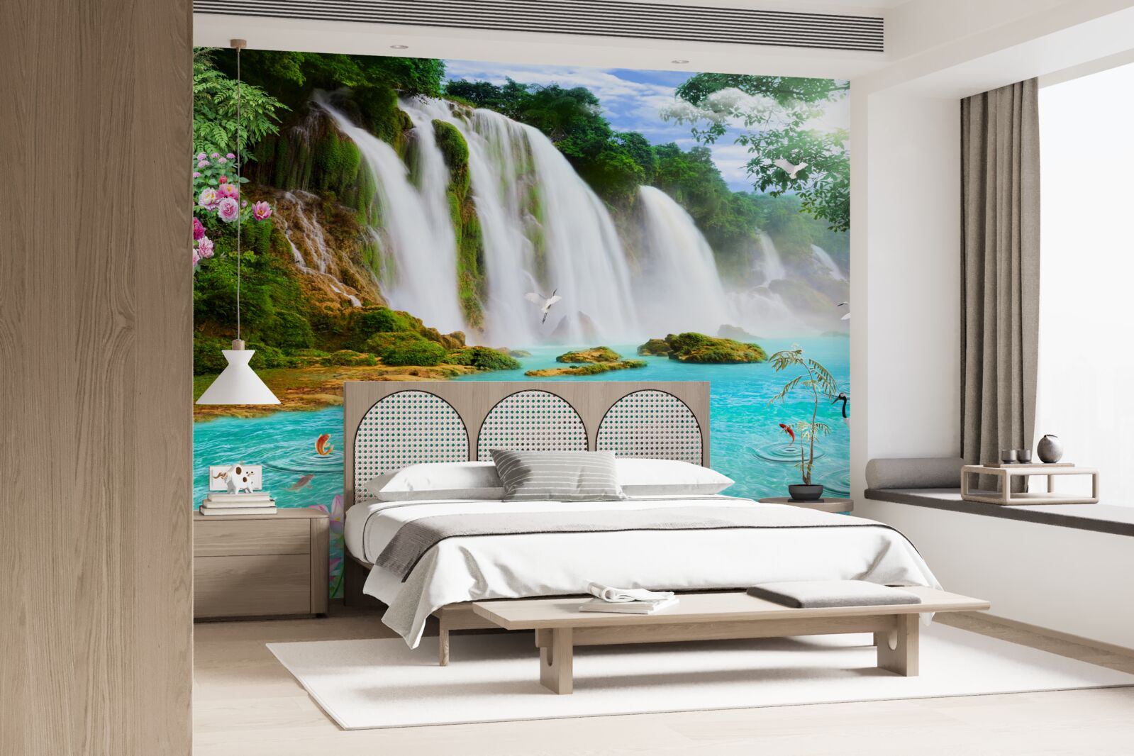 Papier peint l'eau de la cascade du cygne est d'un bleu cristallin