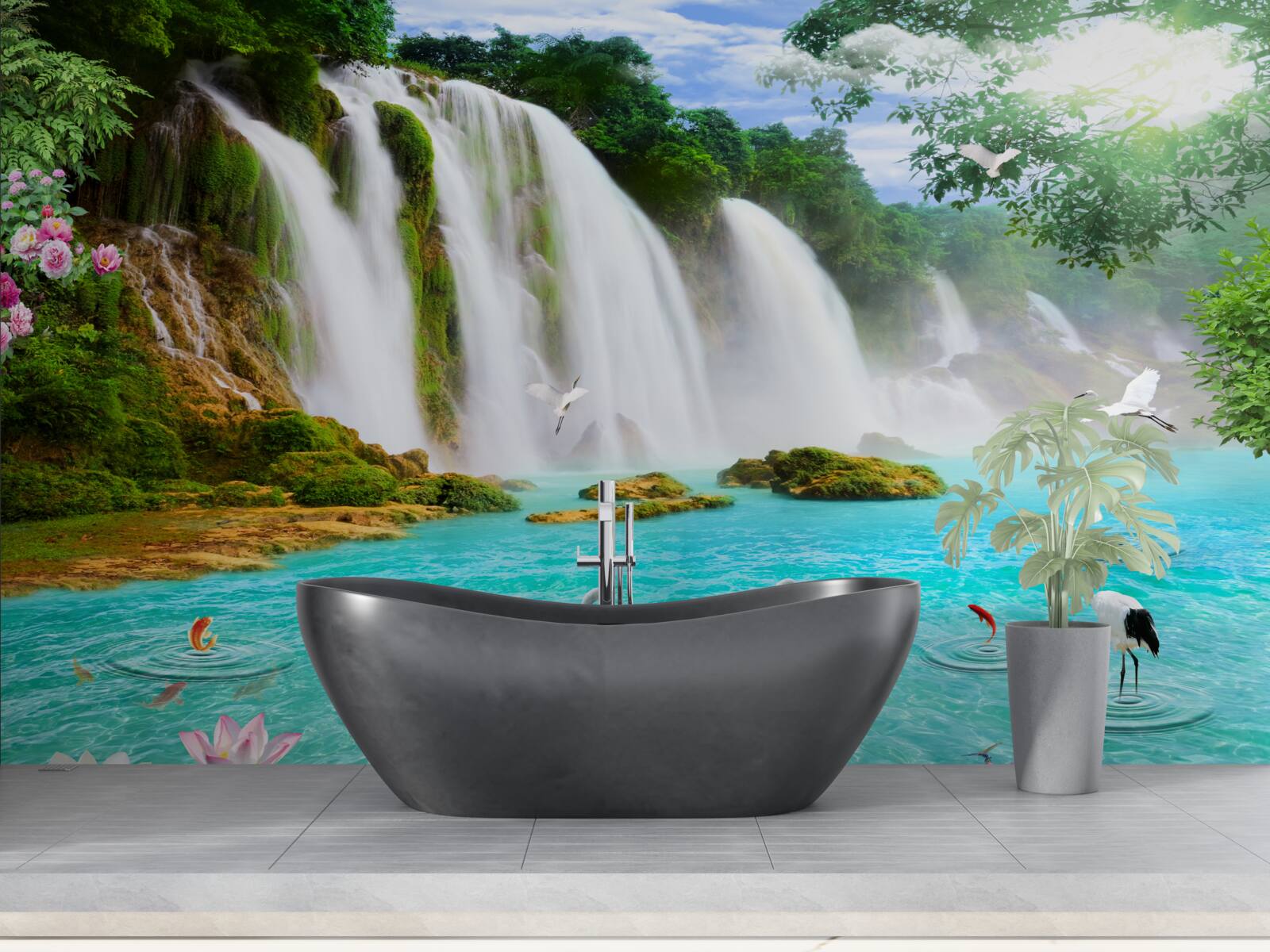 Papier peint l'eau de la cascade du cygne est d'un bleu cristallin