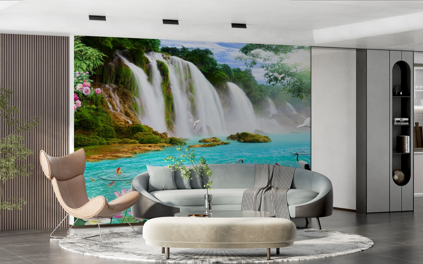 Papier peint l'eau de la cascade du cygne est d'un bleu cristallin