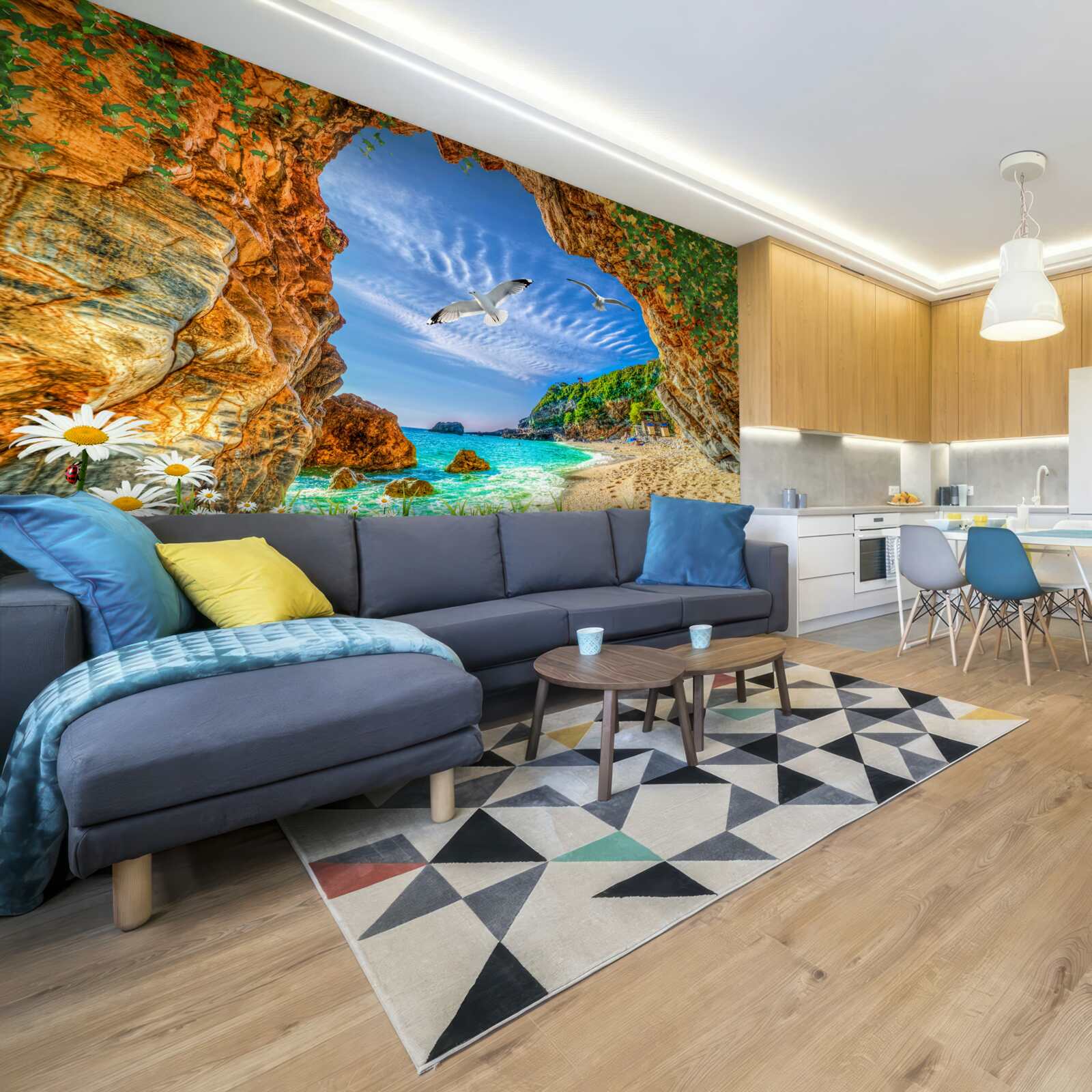 Papier peint Un regard sur l'océan et le vol des choucas