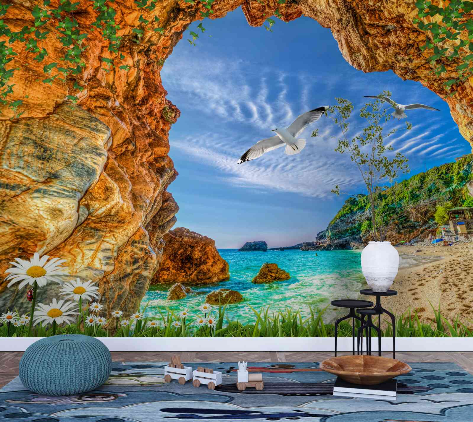 Papier peint Un regard sur l'océan et le vol des choucas