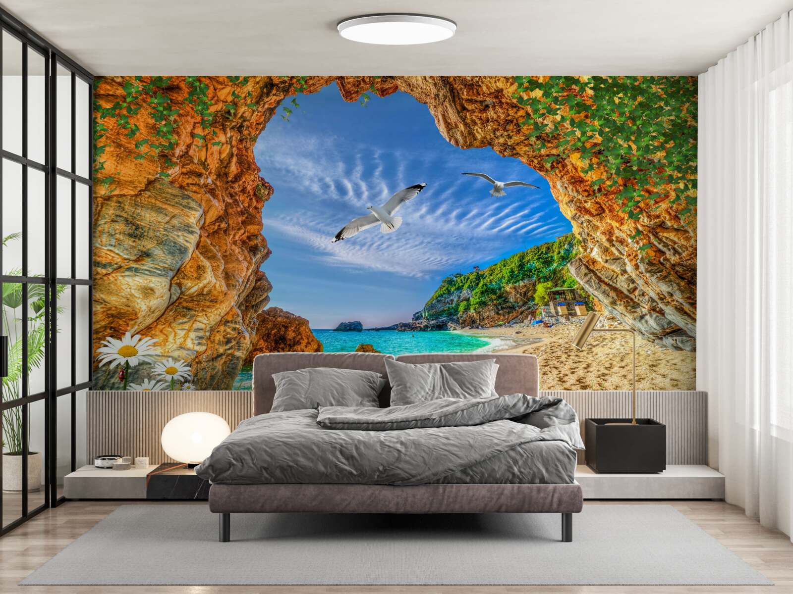 Papier peint Un regard sur l'océan et le vol des choucas