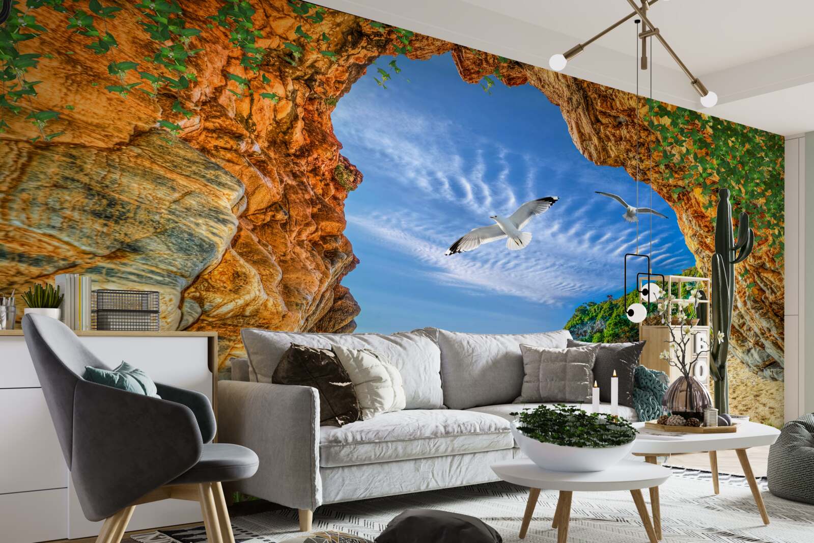 Papier peint Un regard sur l'océan et le vol des choucas