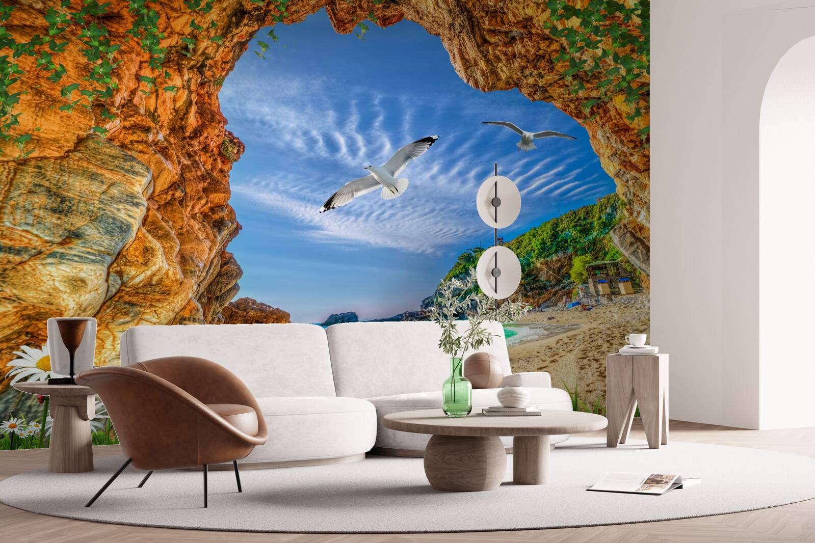 Papier peint Un regard sur l'océan et le vol des choucas