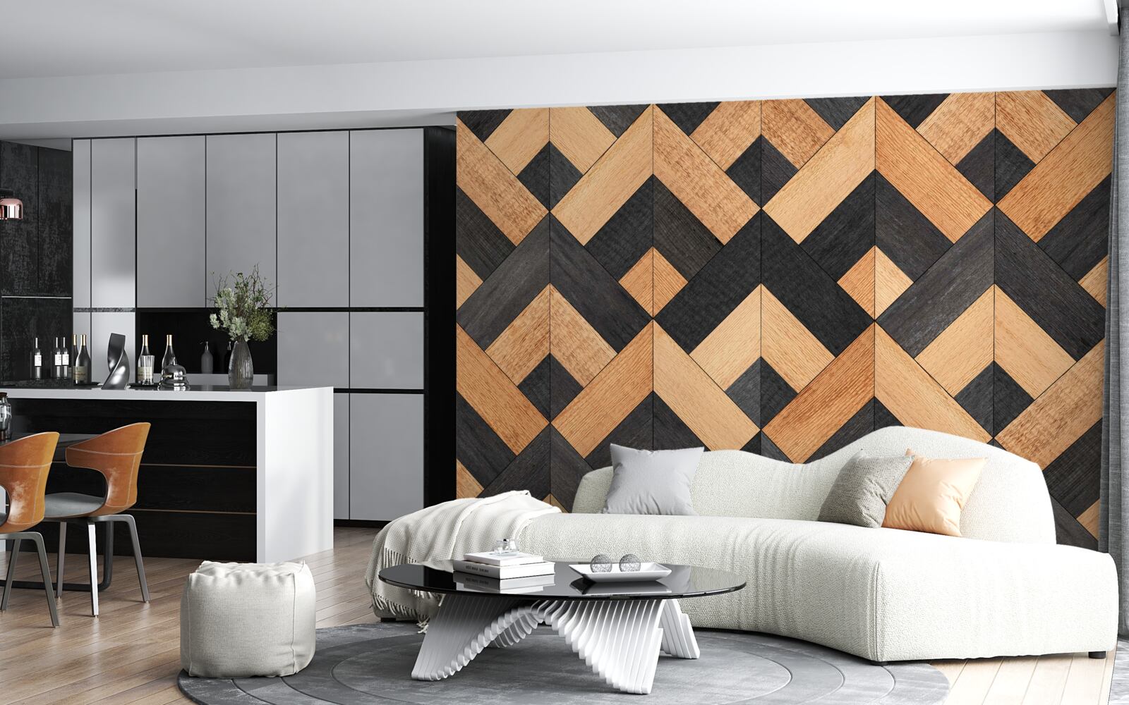 Papier peint entrelacs de bois clair et foncé