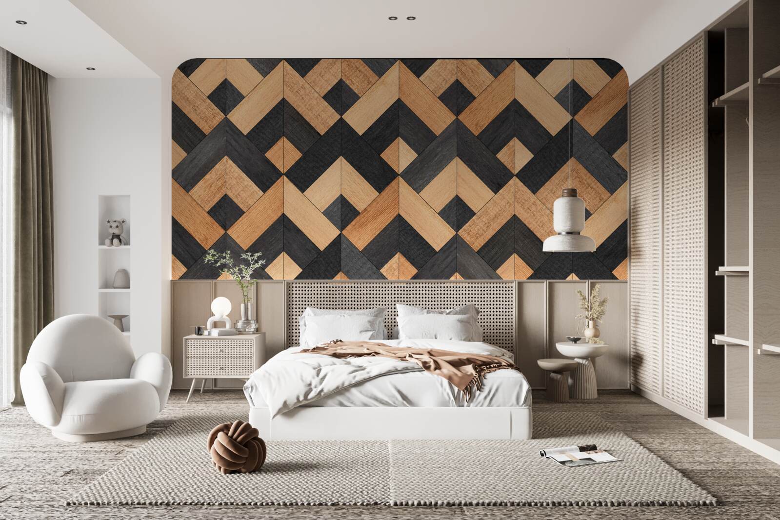 Papier peint entrelacs de bois clair et foncé