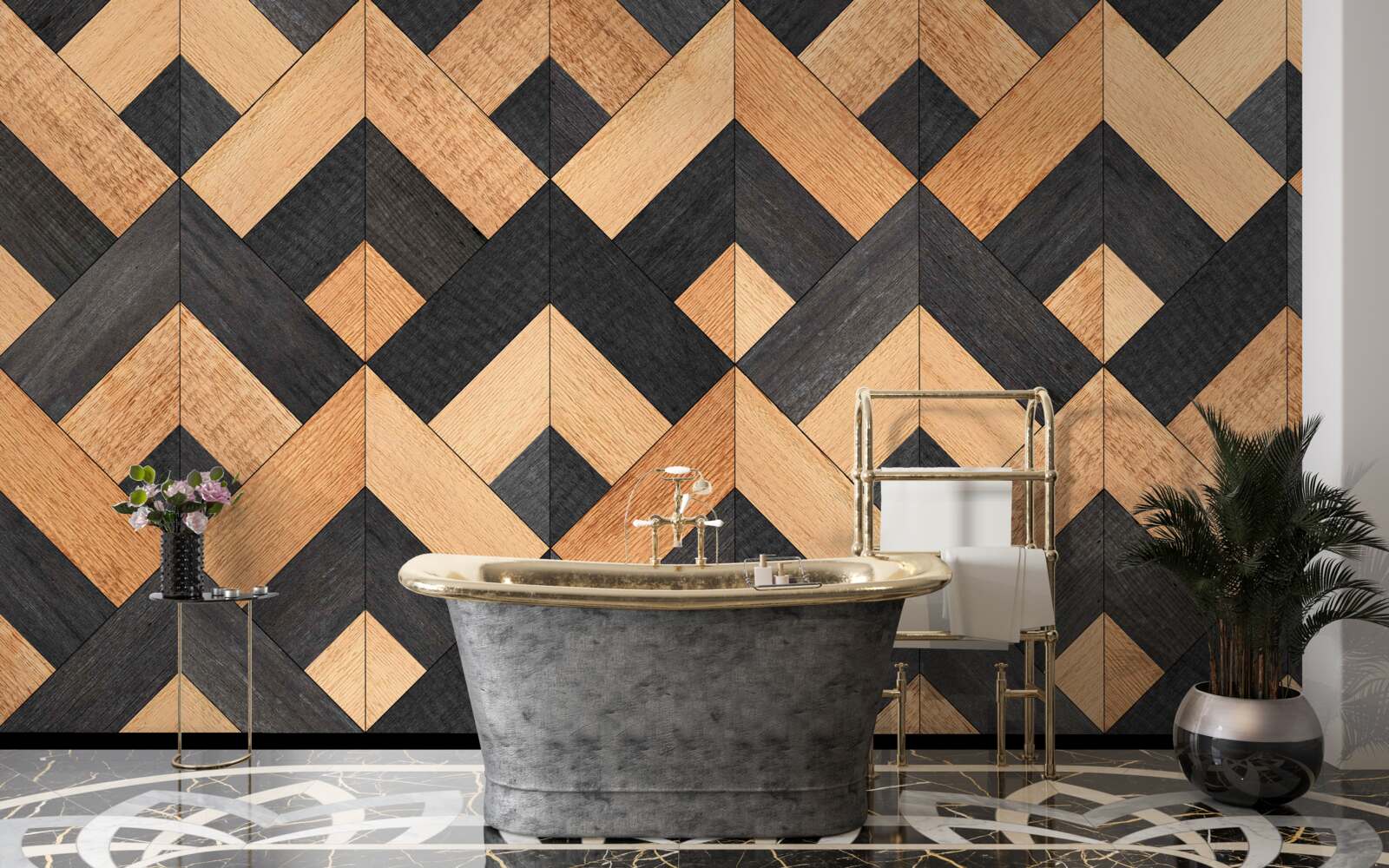 Papier peint entrelacs de bois clair et foncé