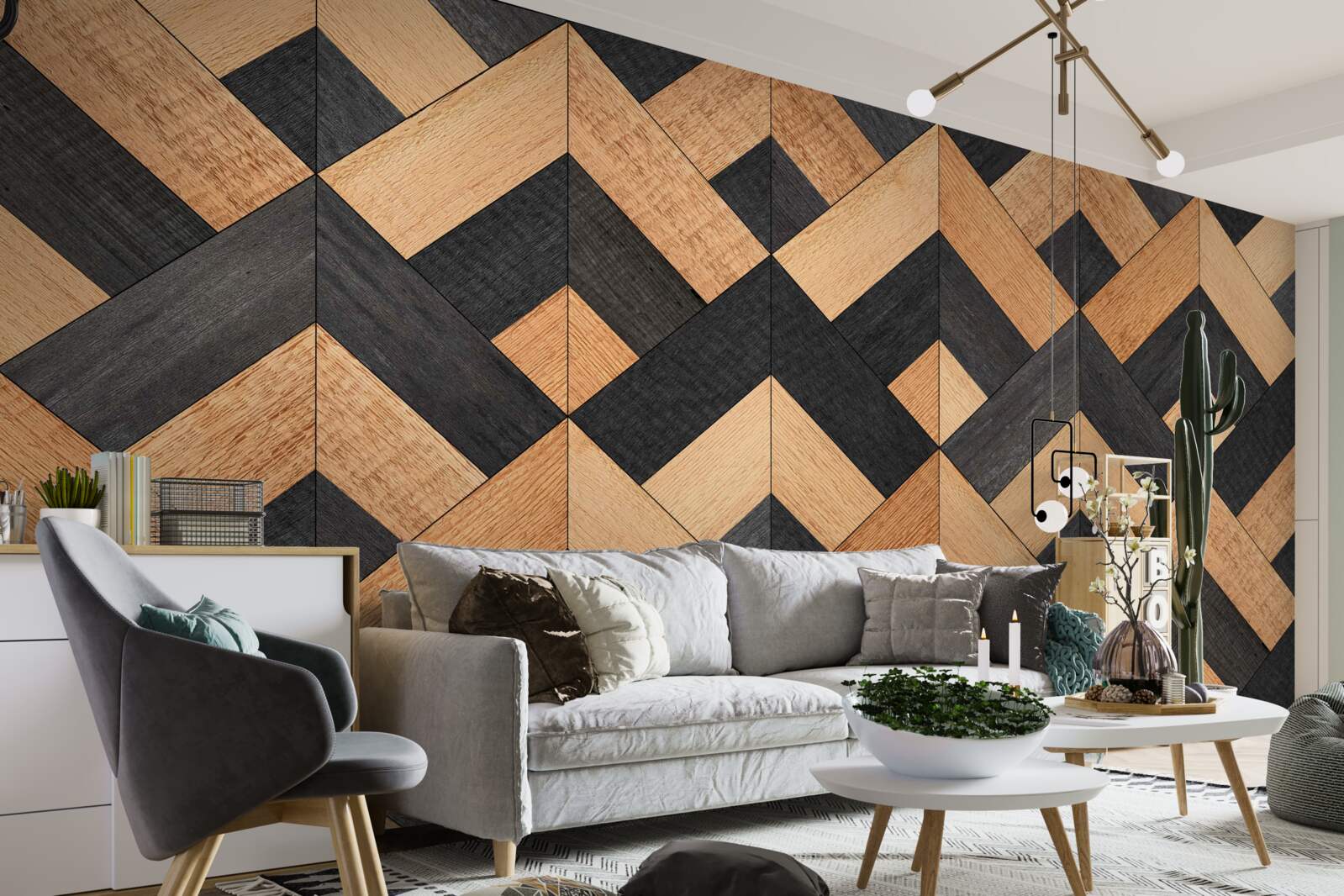 Papier peint entrelacs de bois clair et foncé