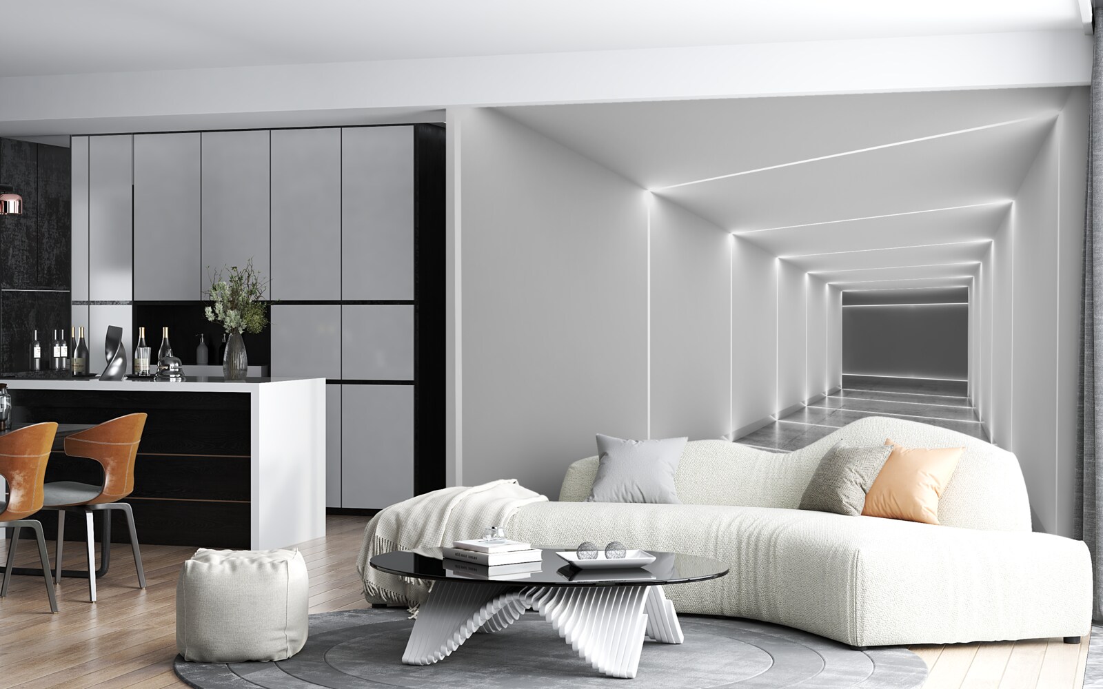 Papier peint passage éclairé par une lumière blanche