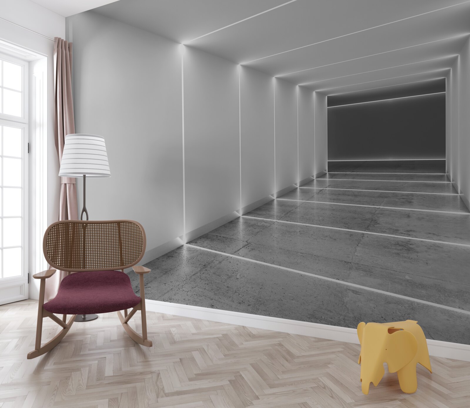 Papier peint passage éclairé par une lumière blanche