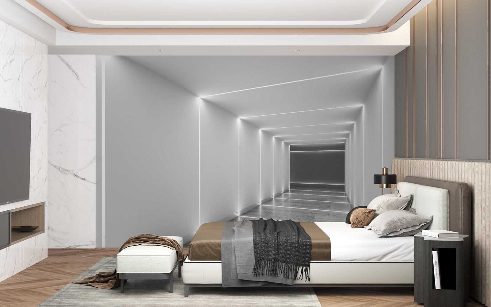 Papier peint passage éclairé par une lumière blanche