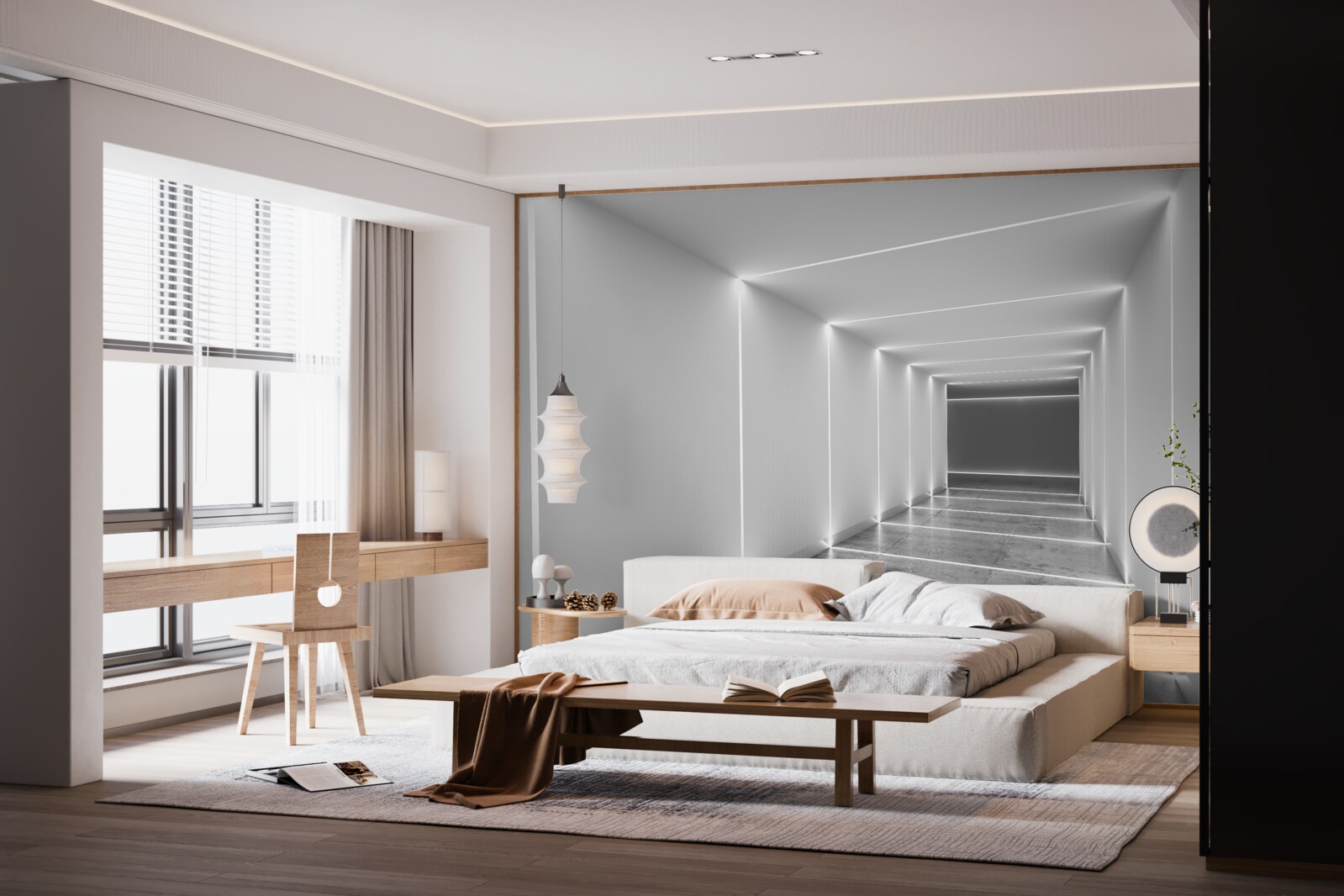 Papier peint passage éclairé par une lumière blanche