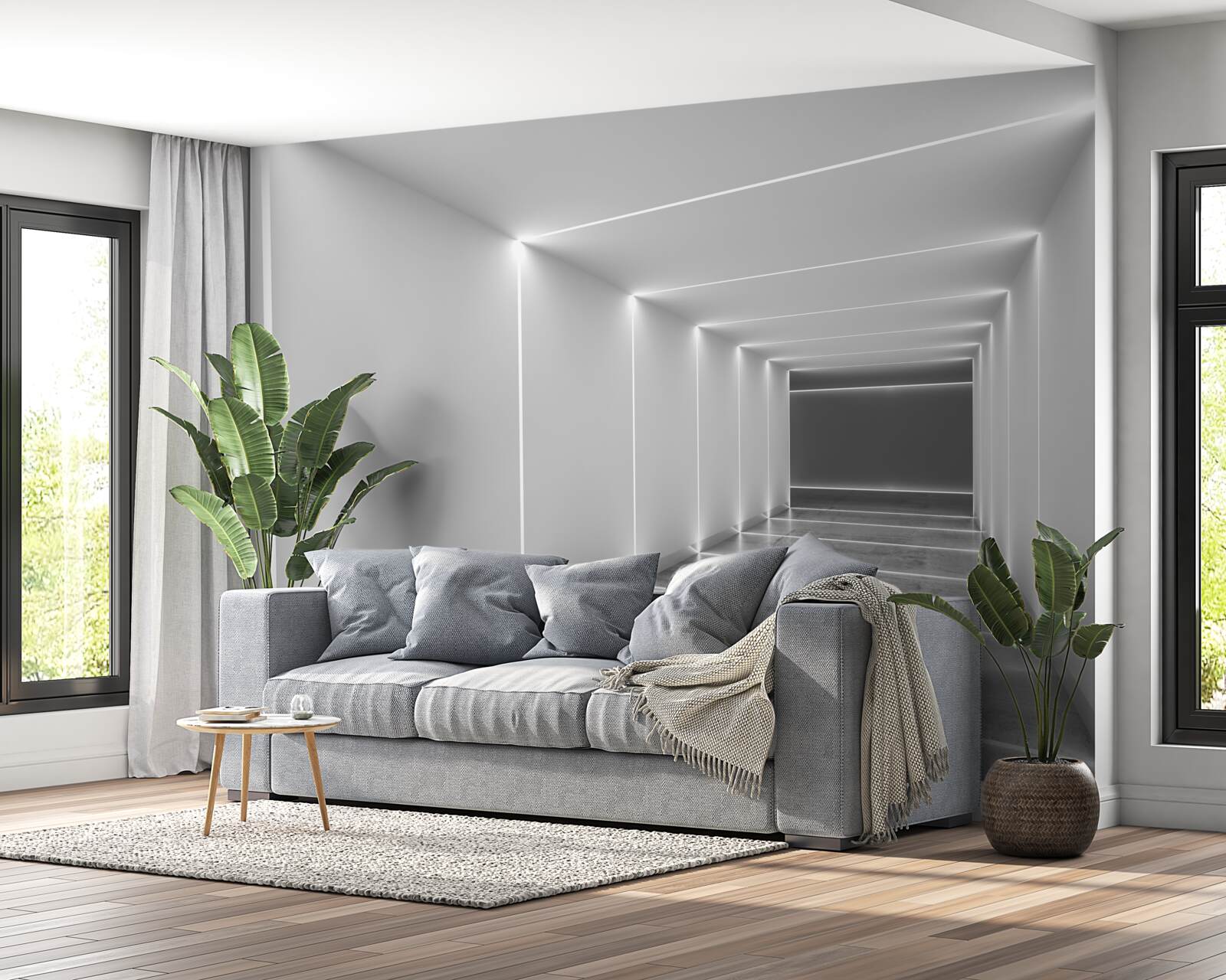 Papier peint passage éclairé par une lumière blanche