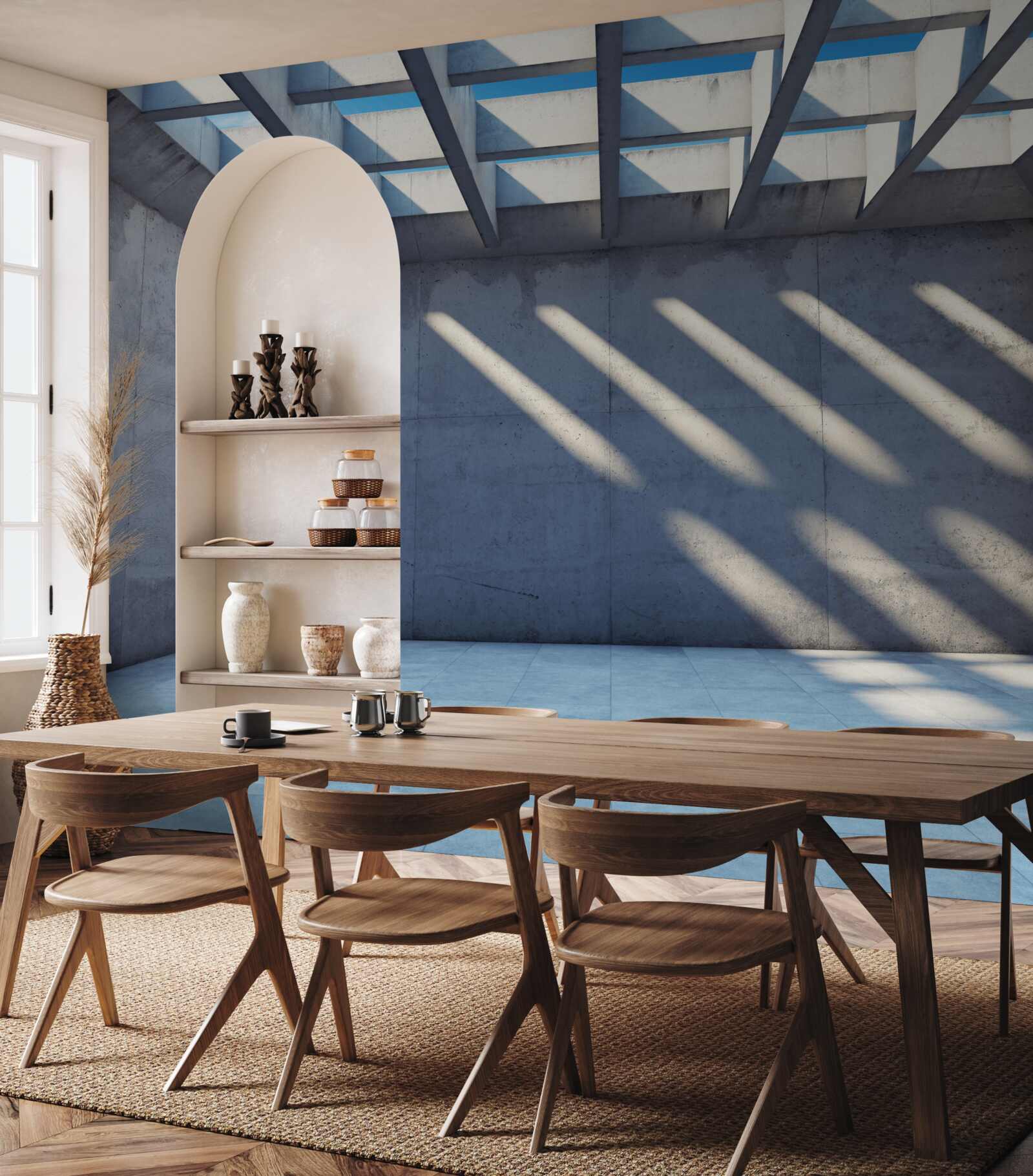 Papier peint plafond à grille avec motif carré et transparence