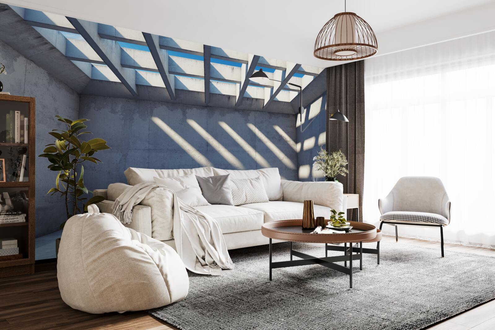 Papier peint plafond à grille avec motif carré et transparence