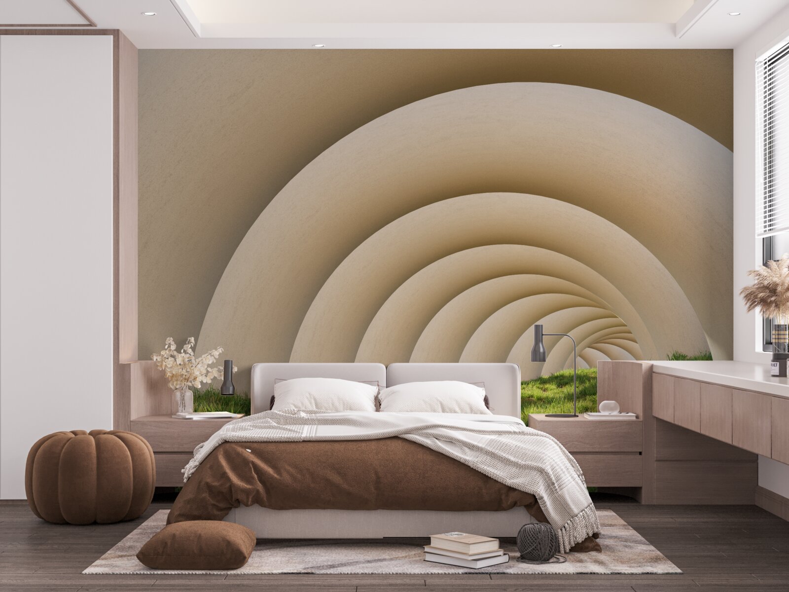 Papier peint l'herbe verte sous les lignes courbes des grandes arches