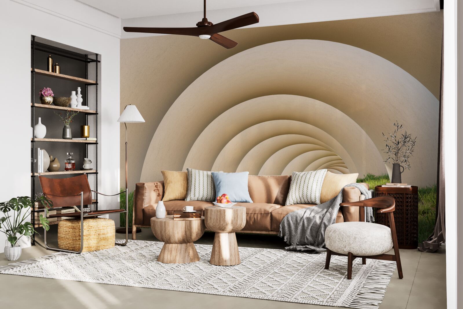 Papier peint l'herbe verte sous les lignes courbes des grandes arches