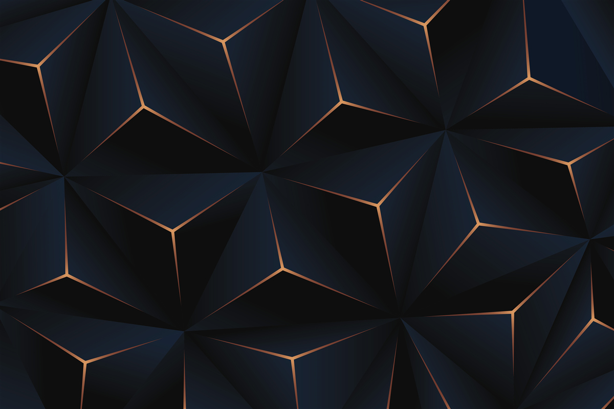 Papier peint pyramides noires volumétriques aux arêtes dorées