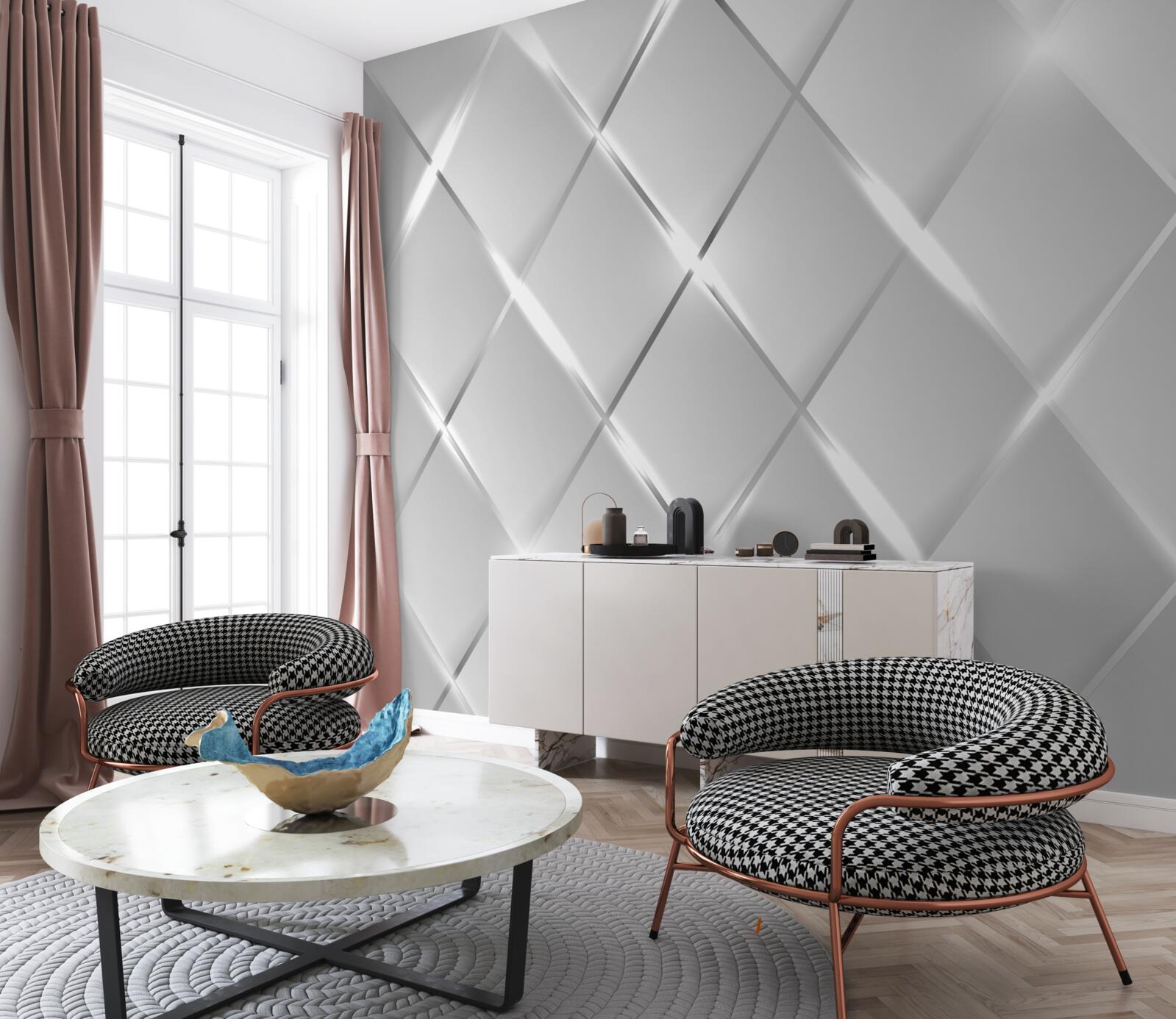 Papier peint motif en forme de diamant avec des contours argentés